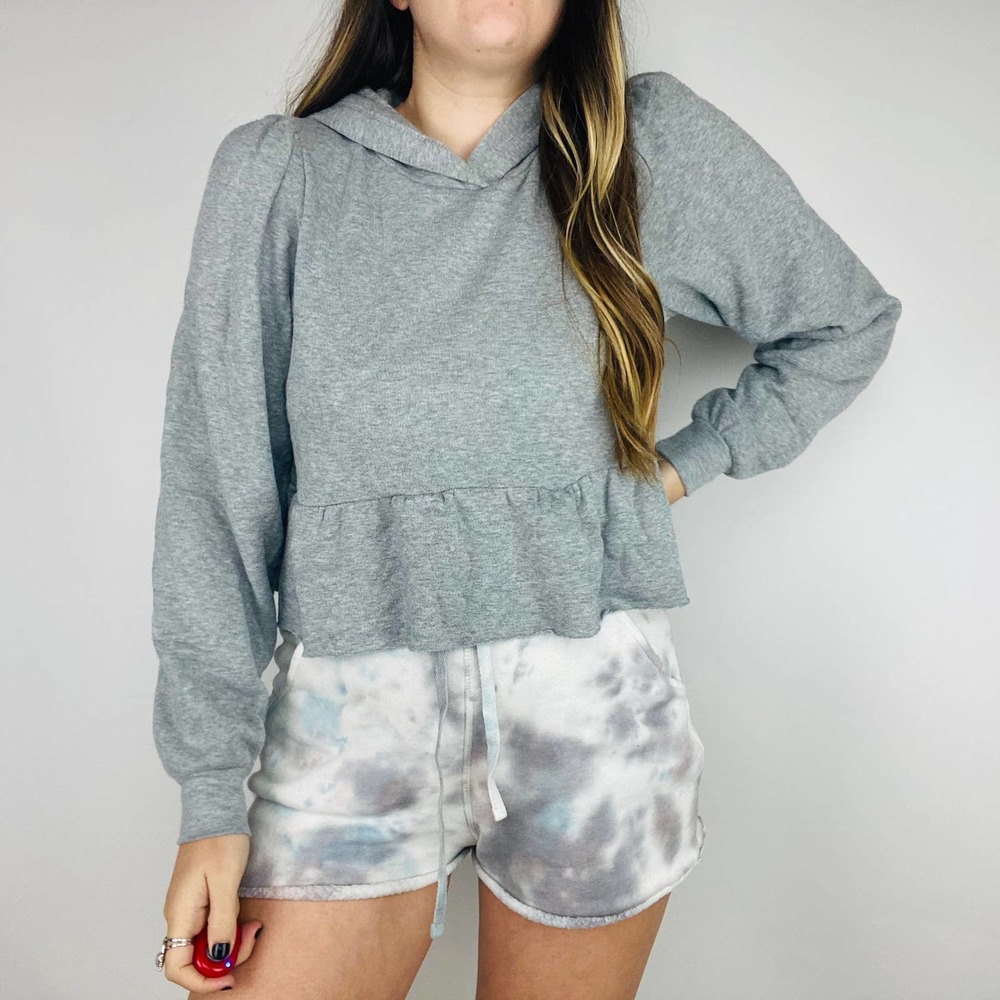 Project Social T gray Cropped Peplum Hoodie Medium - Picture 2 of 5